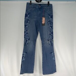 LAURIE FELT SILKY EMBROIDERED BOOT CUT JEANS FTL-10-140